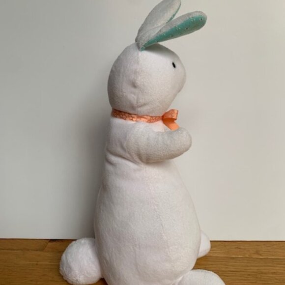 Petits Bunnies Plush White Rabbit with Mint Ears & Peach Ribbon | 16” Soft Toy - Picture 5 of 6
